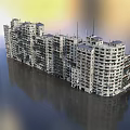 Submerged High Rise Residential Buildings With Water Reflection And Multiple Floors