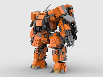 Orange and Gray Building Blocks Mech Robot with Complex Mechanical Structure 3d model