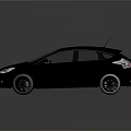 Black Sporty Hatchback With Sleek Design And Headlights On Dark Reflective Background