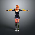Stylish Woman With Orange Hair Black Outfit Yellow Sleeves White Shoes Standing With Arms Outstretched