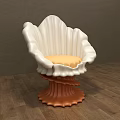 Stylish Shell Shaped Accent Chair with White Curved Backrest Orange Cushion and Wavy Base