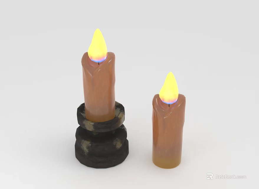Two Decorative Candle Lamps With Candle Shaped Design Yellow Flames And Black Base Brown Body 3d model 