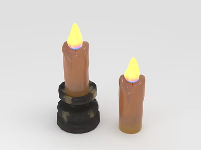 Two Decorative Candle Lamps With Candle Shaped Design Yellow Flames And Black Base Brown Body 3d model