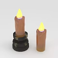 Two Decorative Candle Lamps With Candle Shaped Design Yellow Flames And Black Base Brown Body