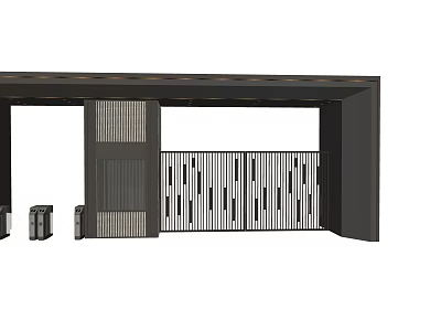 Modern Entrance Gate Design With Vertical Slats And Black Frame Structure 3d model