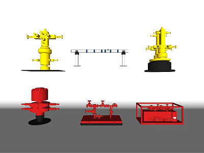 Industrial Equipment Featuring Yellow Red Valves And Pipeline Control Units 3d model