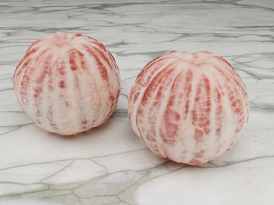 Two Fresh Peeled Pomelos With Striated Texture on Marble Surface 3d model