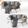 Modern Double Sofa with Neutral Pillows Plaid Blanket and Metal Frame 3d model