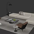Modern Beige Sectional Sofa And Marble Coffee Table Set With Floor Lamp 3d model