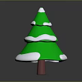 Green Decorative Tree With White Snowy Ornaments And Brown Trunk For Festive Holiday