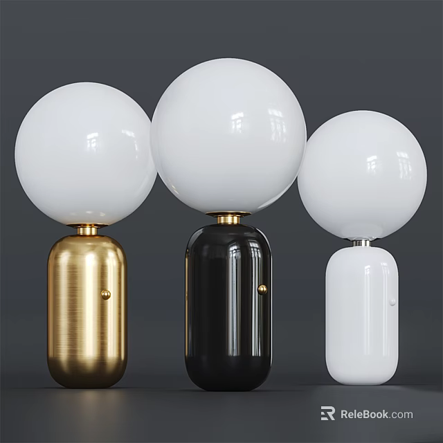 Modern Table Lamps with Gold Black White Bases and White Globe Shades 3d model 