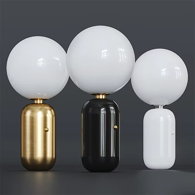 Modern Table Lamps with Gold Black White Bases and White Globe Shades 3d model