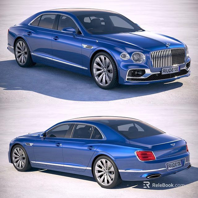Blue Bentley Luxury Sedan Exterior Design Front And Rear Views 3d model 