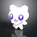 White Cartoon Bear With Big Purple Eyes Heart Shaped Object On Dark Background With Reflection