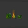 Garden Ornament with Burning Fire Pit Lush Green Plants and Stone Slab Surroundings