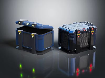 Blue and Black Lidded Storage Equipment with Mesh Panels Support Structures and Indicator Lights 3d model