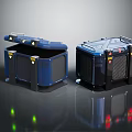Blue and Black Lidded Storage Equipment with Mesh Panels Support Structures and Indicator Lights 3d model