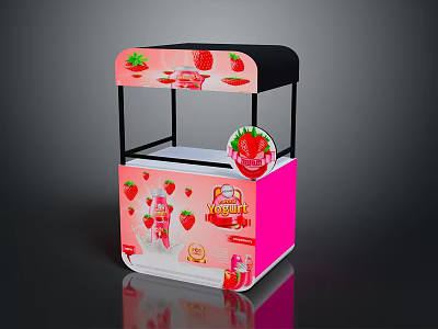 Strawberry Yogurt Food Stall With Pink Design And Fresh Fruit Patterns 3d model