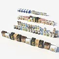 Variety of Packaged Food Items with Different Packaging Types Like Boxes Cans and Bottles