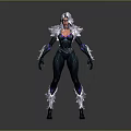 Female Fantasy Character With White Long Hair Red Skin Black Tight Suit White Fur Decorations