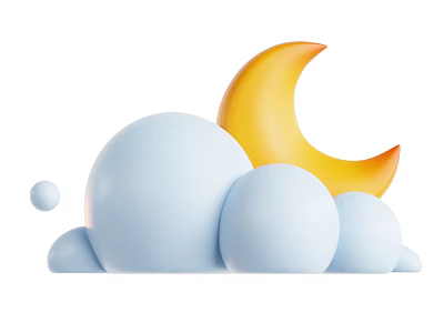 Natural Scene With Fluffy Blue Clouds And Bright Yellow Crescent Moon 3d model