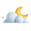 Natural Scene With Fluffy Blue Clouds And Bright Yellow Crescent Moon