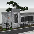 Scenic Gray Brick Garden Wall With Decorative Lattice Panels Green Plants And Stone Bench