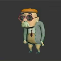 Cartoon Game Movie Character Elderly Man Wearing Orange Hat Glasses White Mustache And Gray Coat