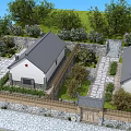 Traditional Chinese Garden Landscape With Gray Tiled Roofs White Walls And Stone Courtyard