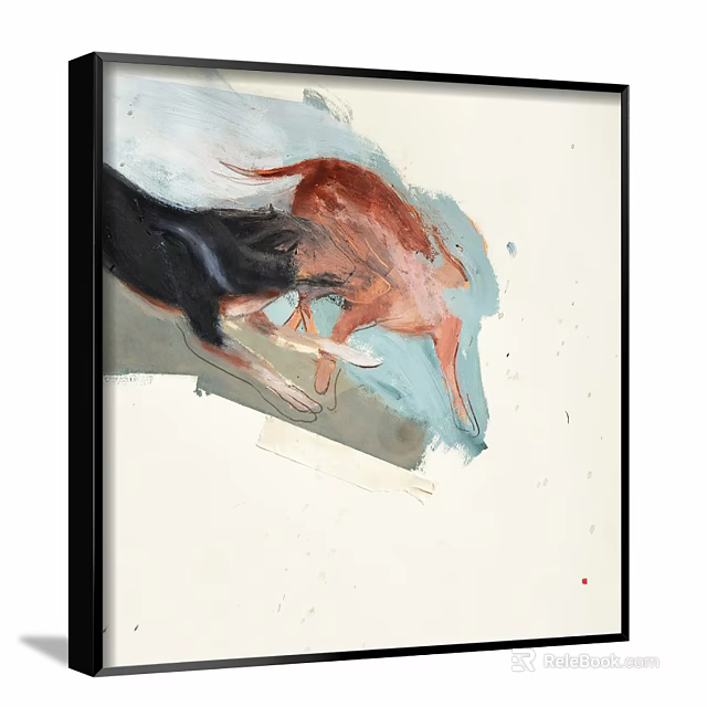 Abstract Painting Of Two Dogs Fighting With Expressive Brushstrokes And Colors 3d model 