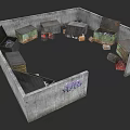 Concrete Road Infrastructure With Graffiti Walls Multiple Compartments And Stored Items