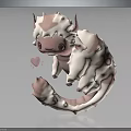 Adorable Fantasy Creature Character With Pink White Striped Fluffy Fur Red Eyes Horns And Heart