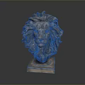 Detailed Metal Lion Head Sculpture With Ornate Mane And Square Base