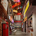 Retro Street Scene Featuring Neon Signs Vintage Arcade Machines And Brick Walls