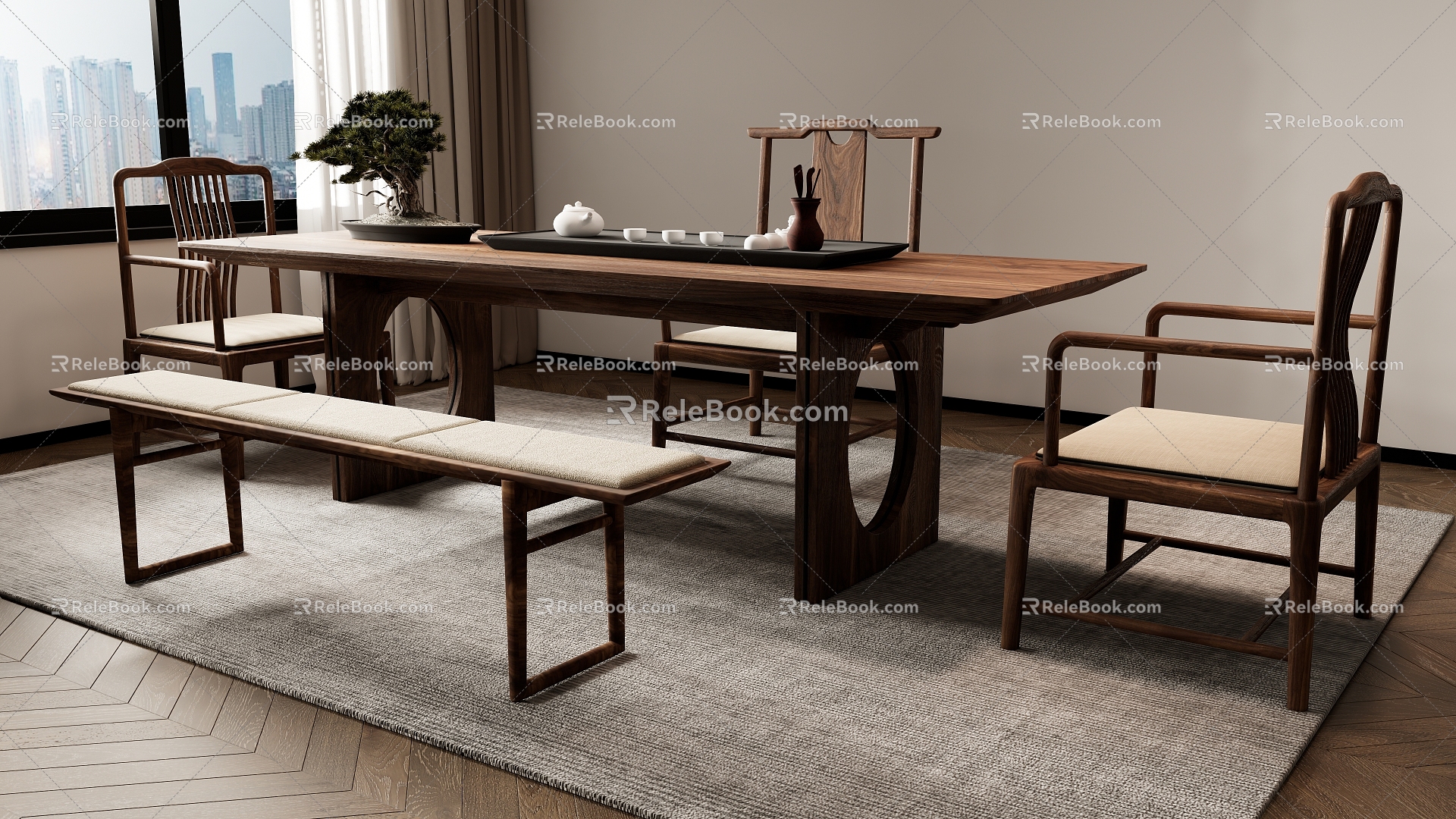 New Chinese Tea Table and Chair Combination Tea Table Tea Table 3d model