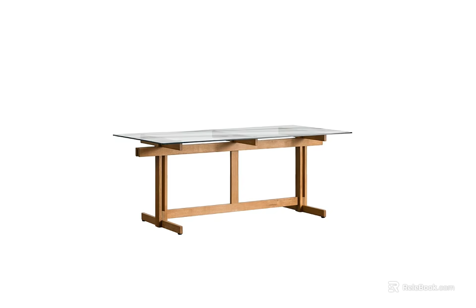 Modern Coffee Table With Clear Glass Top And Wooden Frame Living Room Design 3d model 