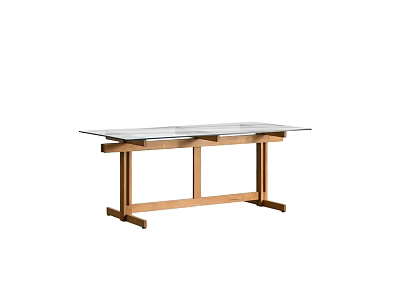 Modern Coffee Table With Clear Glass Top And Wooden Frame Living Room Design 3d model