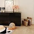 Modern Black Dressing Table Interior With Mirror Chair Lamp And Decorative Items 3d model
