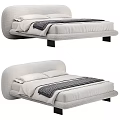 Contemporary Double Bed With White Bedding And Upholstered Headboard Design 3d model