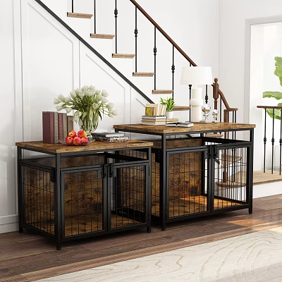 Modern Foyer Hallway With Industrial Storage Cabinets Wooden Tops And Decor 3d model