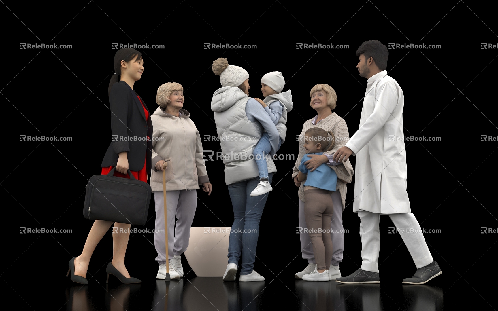 Many people in the crowd, children, babies, old people, women, men, many people standing in the posture, passers-by, Indians, foreigners, watching the chat and dialogue scenes 3d model