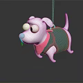 Adorable White Stuffed Dog Toy with Blue Nose Pink Collar Green Harness and Red Tongue