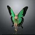 Green Winged Butterfly Fairy With Golden Hair And Elegant Green Outfit