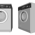 Two Modern Front Load Washing Machines With Silver Exterior And Digital Control Panels 3d model