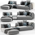 Gray Sectional Sofa With Black Blue Pillows Throw Blanket And Side Table 3d model