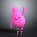 Pink Droplet Shaped Cartoon Creature With Smiling Face Raised Arm And Black Stripes Standing