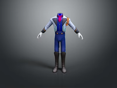 Blue And White 3D Model Costume With Red Accents And Brown Boots 3d model