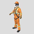 Firefighting Equipment Featuring Orange Suit With Reflective Strips And Safety Harness