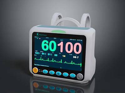 Vital Signs Monitor With Digital Display Screen ECG Waveform And Control Panel Buttons 3d model