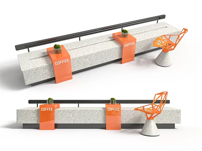 Coffee shop milk tea shop stand bench combination 3d model